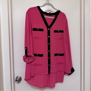Alfani Pink and Black Button Down blouse